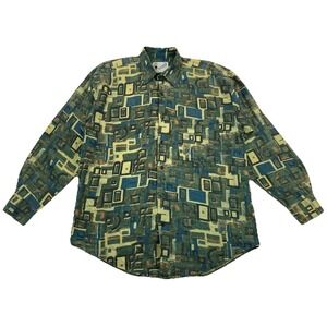 Vintage Goouch Linen Button Up Long Sleeve Shirt Abstract Men's Medium Oversized
